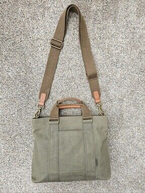 FEED Work Tote Small Canvas Crossbody Bag Olive Green Brown Leather Purse